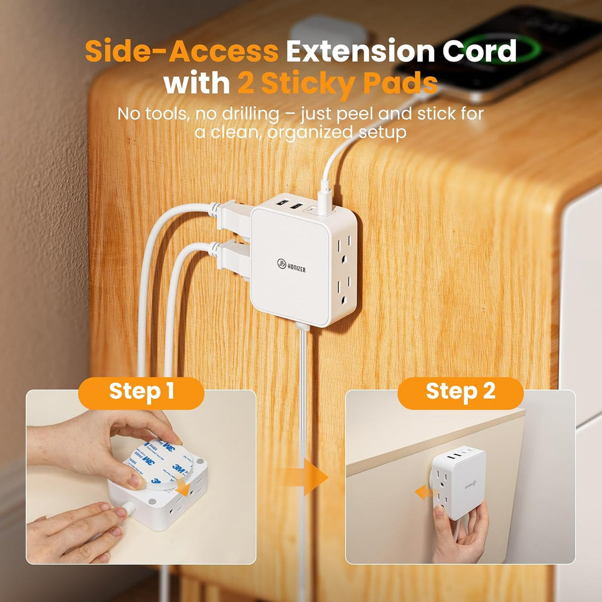 2 in 1 6FT Split Flat Extension Cord USBC 20W,Twin Extension Cord Flat Plug