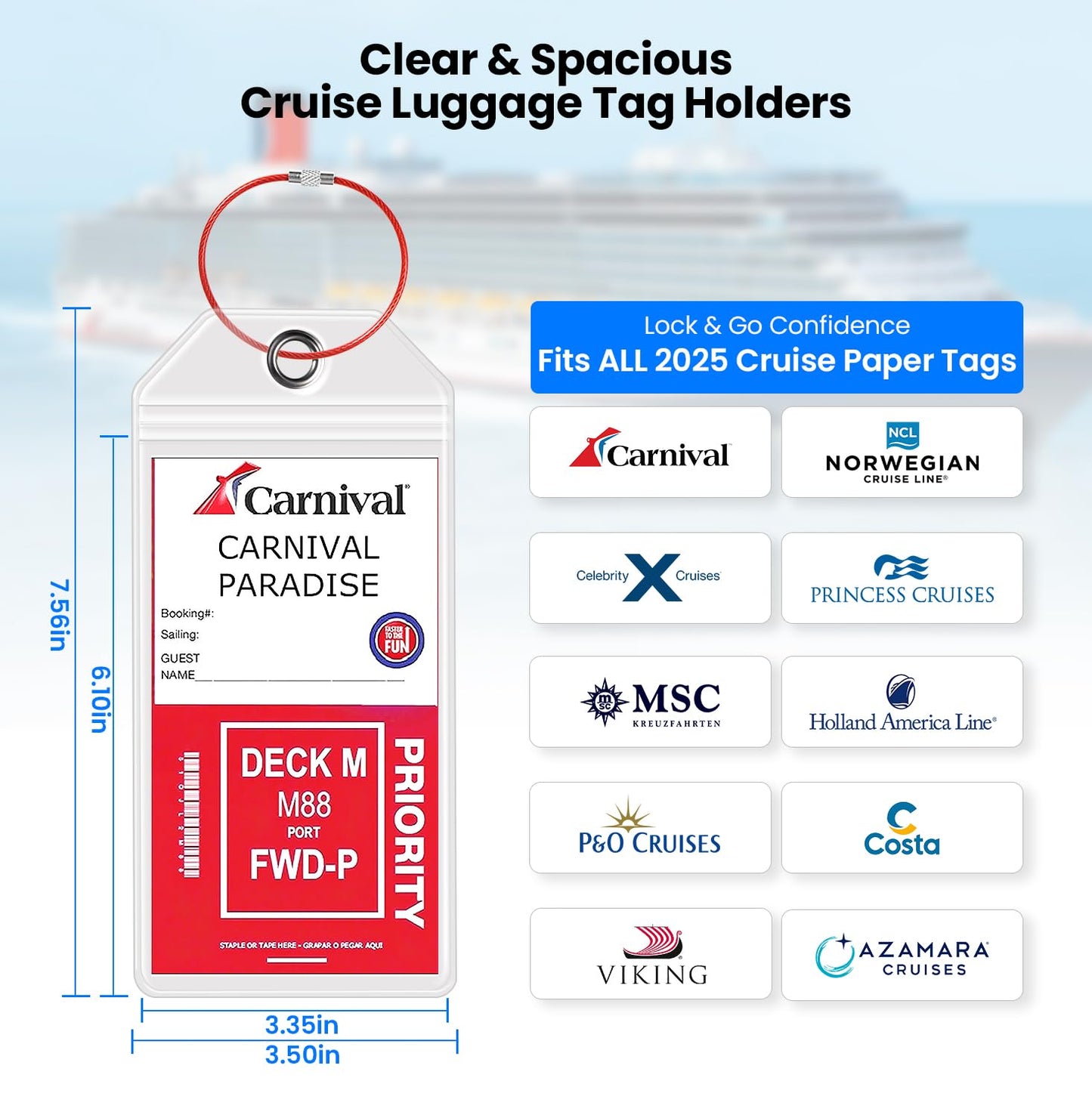 Cruise Essentials 2025 – 4 Cruise Luggage Tags Holder with 2 Lanyards, Cruise-Approved Power Strip with 2 USB C, 4 Magnetic Hooks, 2 Waterproof Phone Holders, 2 Towel Bands