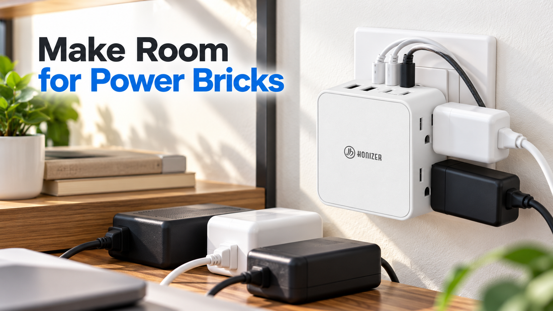 HONIZER ZeroEdge outlet splitter using side-access outlets to fit bulky power bricks