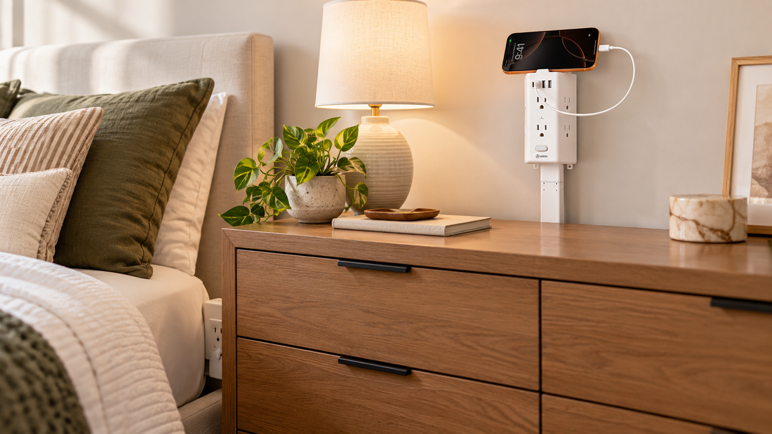 HONIZER PowerReach outlet extender bringing a hidden dresser outlet within reach