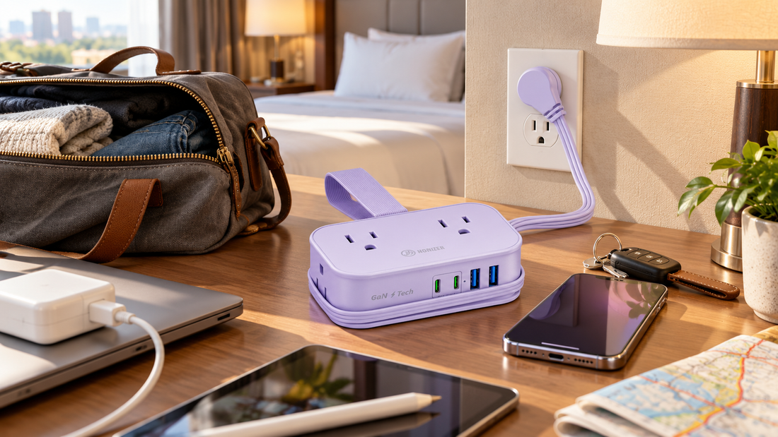 HONIZER TravelWrap travel power strip organizing a road trip hotel charging station