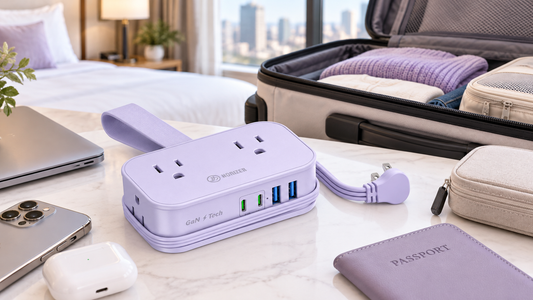 HONIZER TravelWrap travel power strip packed with its flat cord secured in wrap-around storage