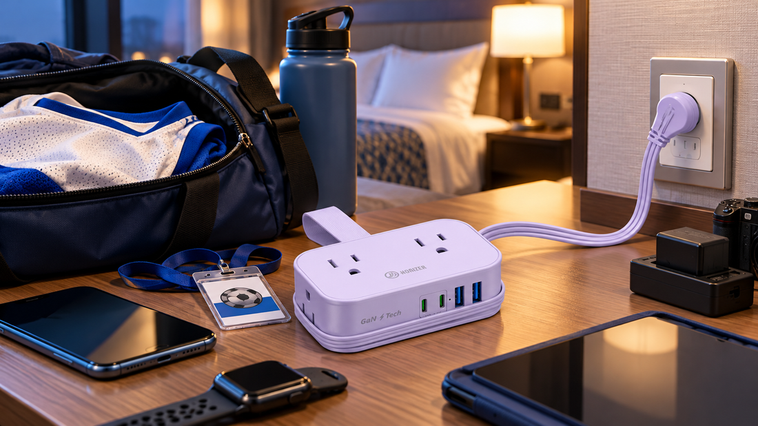 HONIZER TravelWrap power strip organizing devices for a youth sports tournament hotel stay