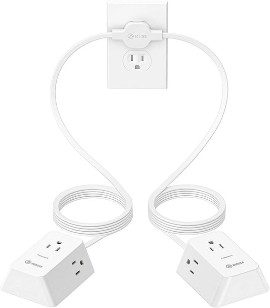 12FT Split Extension Cord Flat Plug,6 Widely Outlets,Dual Extension Cord