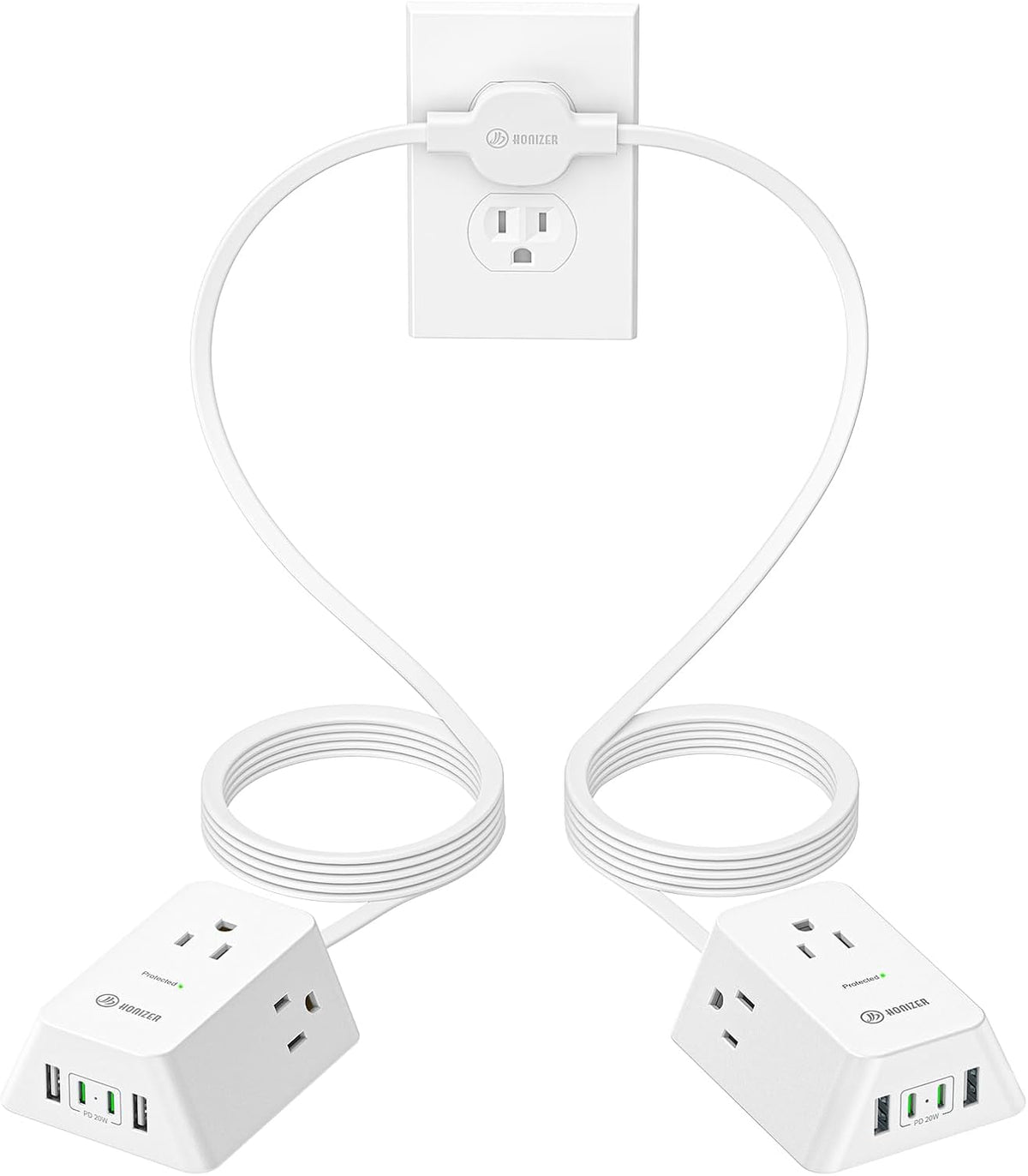 12FT Twin Flat Extension Cord USB C 20W,Split Extension Cord Flat Wall Plug