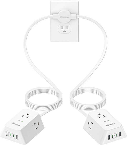 12FT Twin Flat Extension Cord USB C 20W,Split Extension Cord Flat Wall Plug