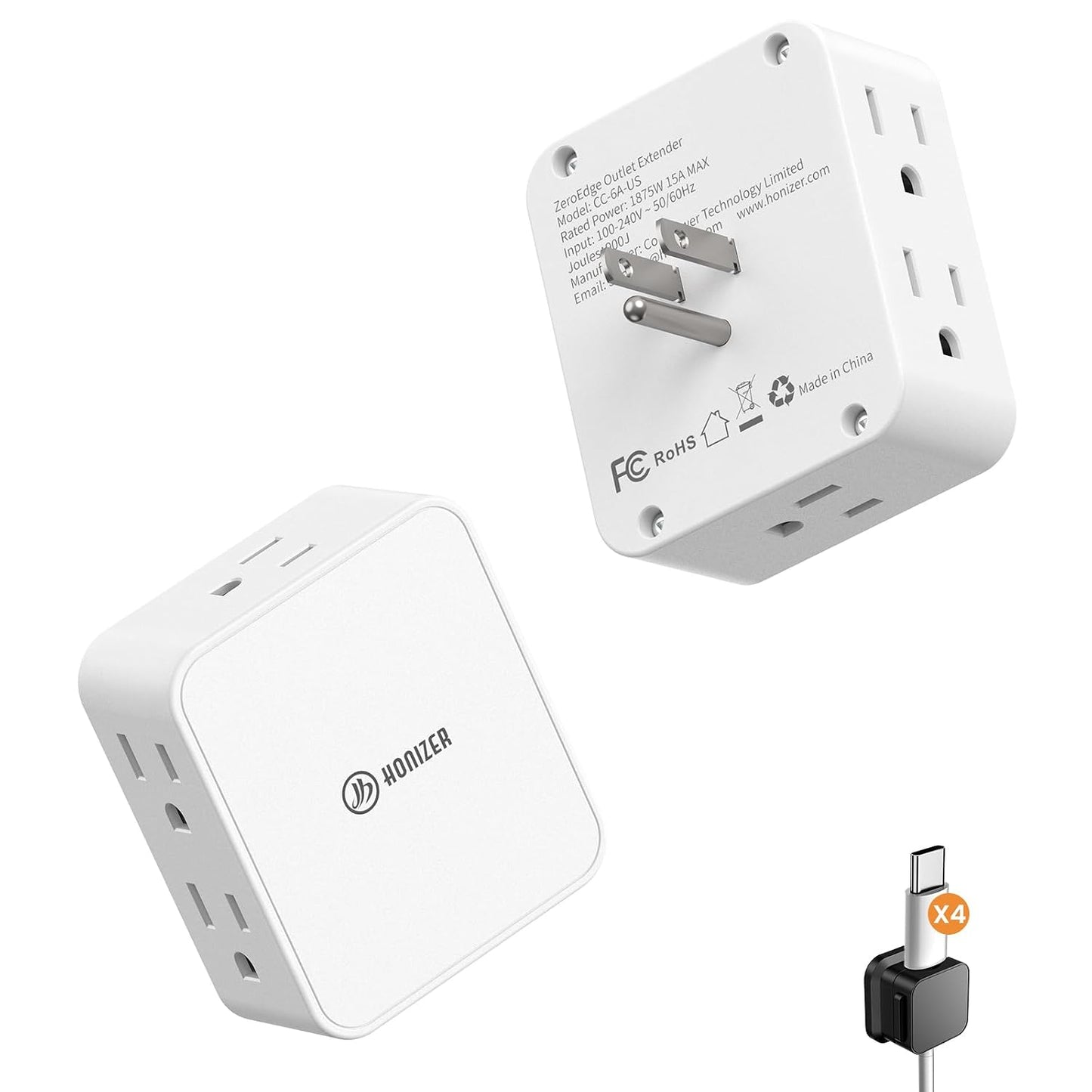 HONIZER 2 Pack Flat Outlet Extender with 6AC Side Outlets