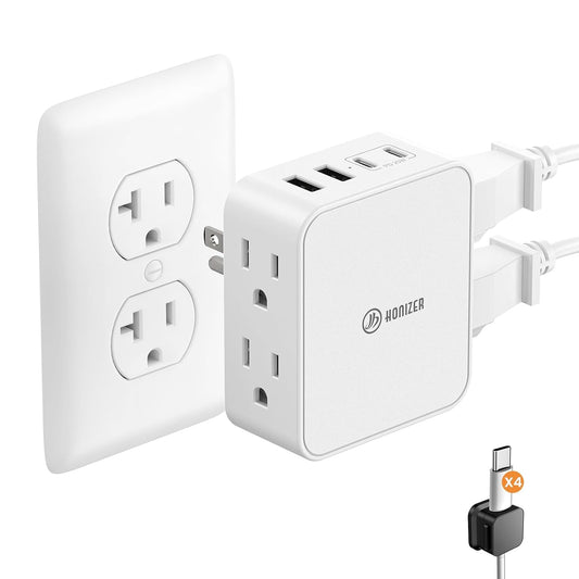 Flat Outlet Extender with 4AC Side Outlet with 20W USB C for Behind Couches