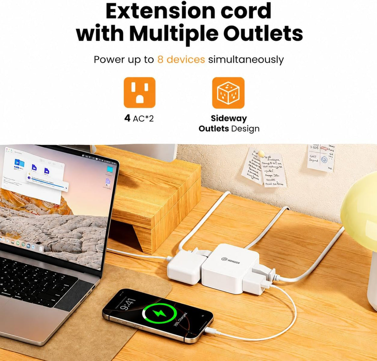 12FT Split Flat Extension Cord,Twin Extension Cord Flat Plug with Wall Tape