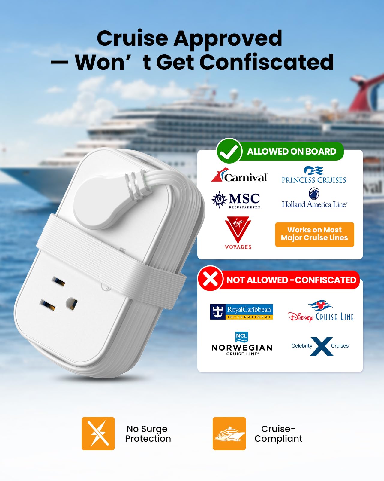 10 in1 Cruise Approved Travel Power Strip USB C 20W, Travel Essential