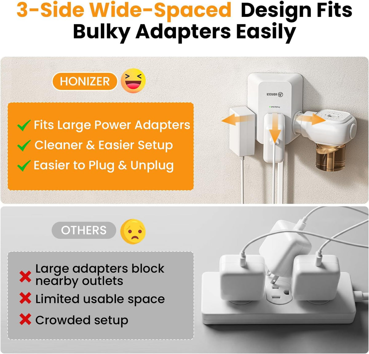 12FT Split Extension Cord Flat Plug,6 Widely Outlets,Dual Extension Cord