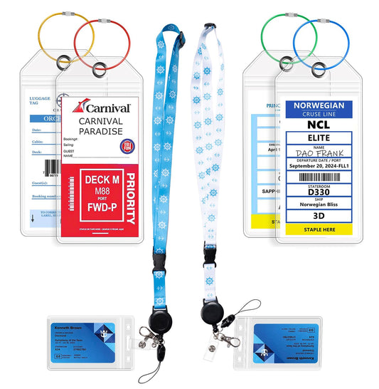 6-Pack Cruise Luggage Tag Holders, Waterproof Clear Tags 2025-2026 for Carnival NCL MSC Princess& All Cruise Ships, Durable Cruise Ship Essentials with Steel Loops & Zip Sea