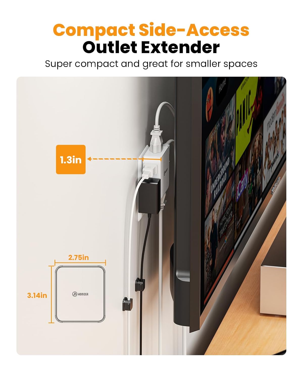 HONIZER 2 Pack Flat Outlet Extender with 6AC Side Outlets