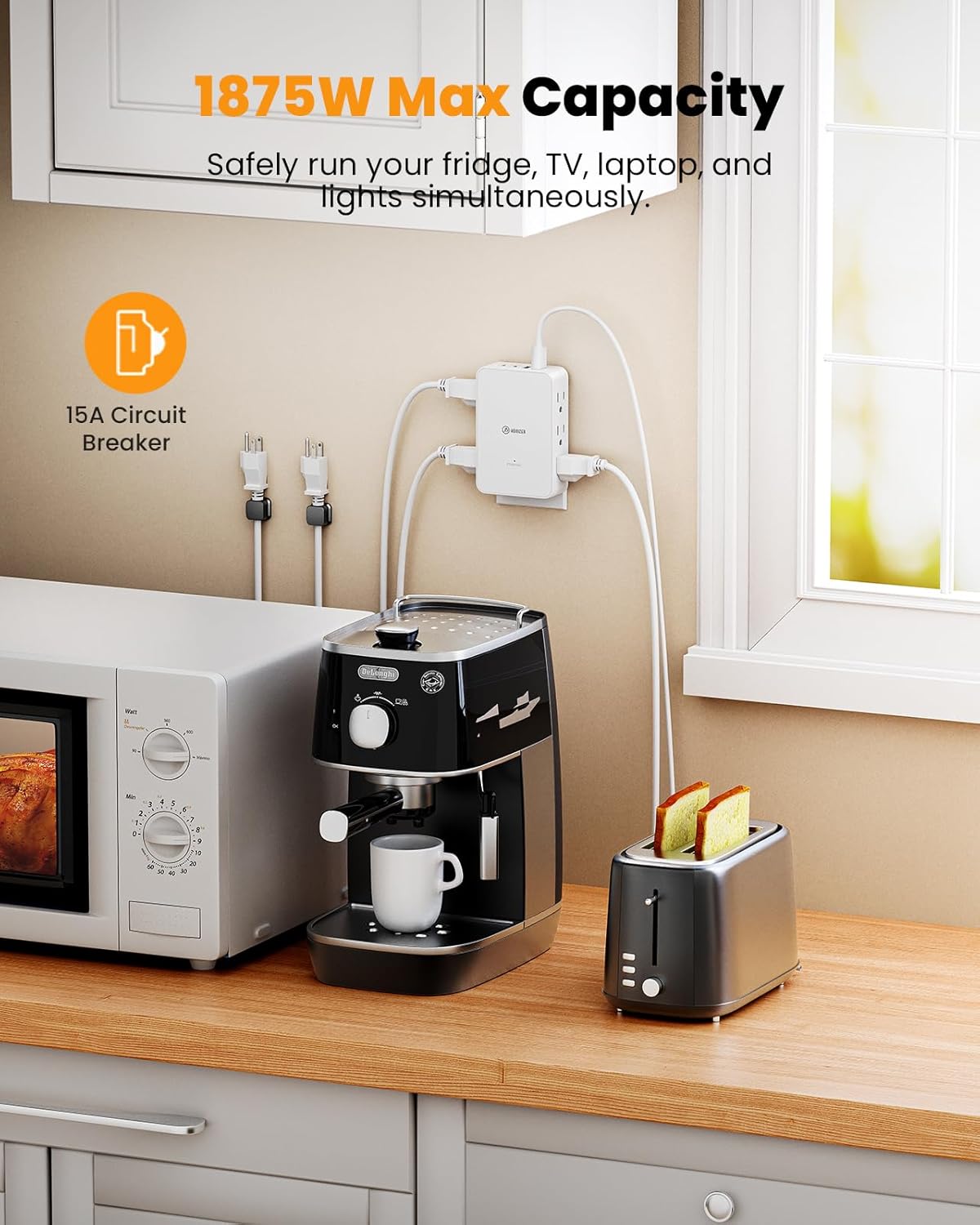 2 Prong to 3 Prong Outlet Adapter, 3 Sided 6 Outlet, PD 20W USB C by HONIZER