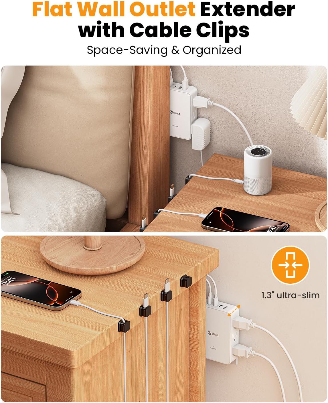 2 Prong to 3 Prong Outlet Adapter, 3 Sided 6 Outlet, PD 20W USB C by HONIZER