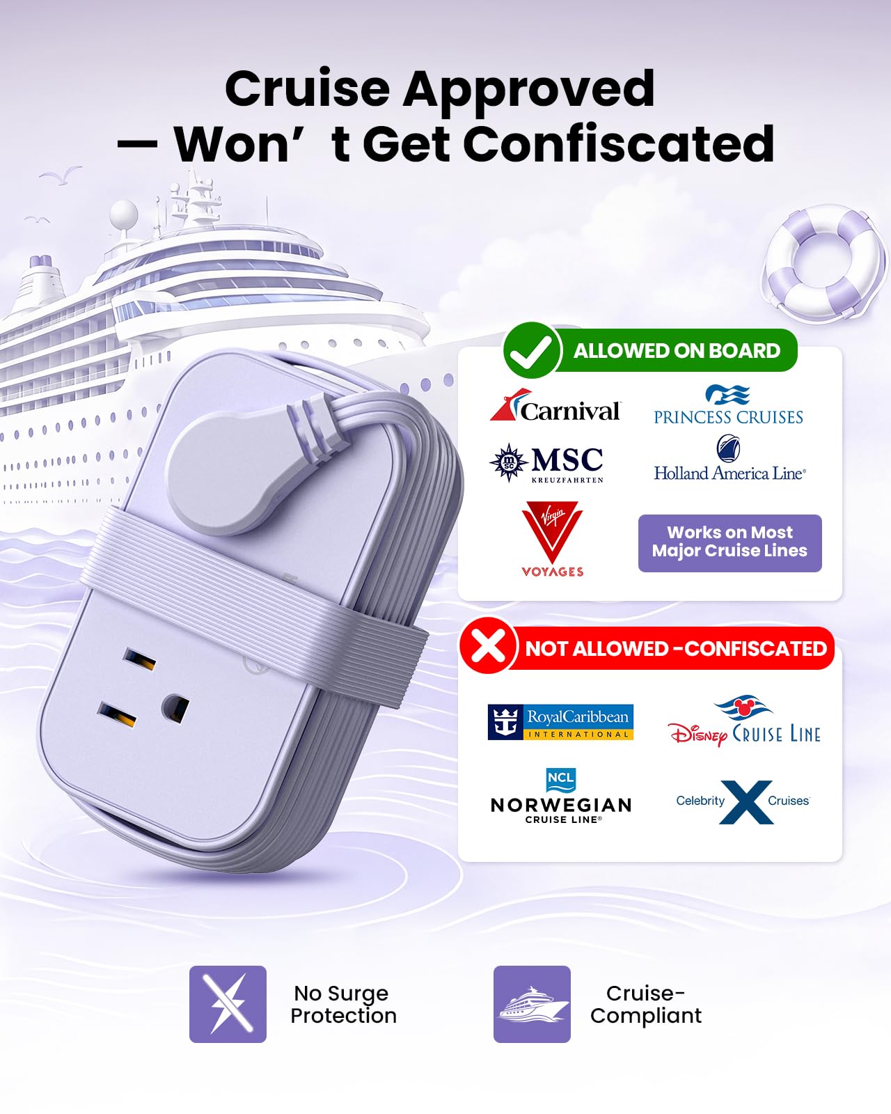 10 in1 Cruise Approved Travel Power Strip USB C 20W, Travel Essential