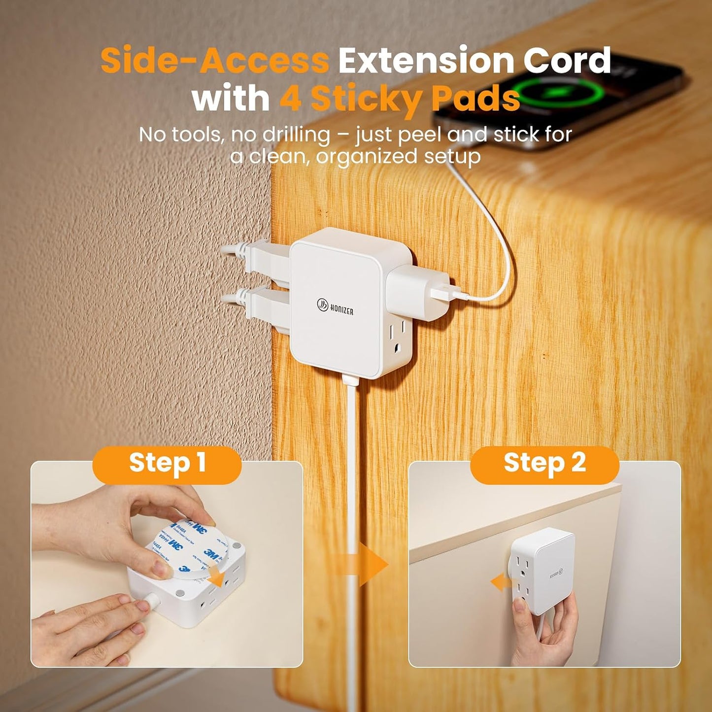 12FT Split Flat Extension Cord,Twin Extension Cord Flat Plug with Wall Tape