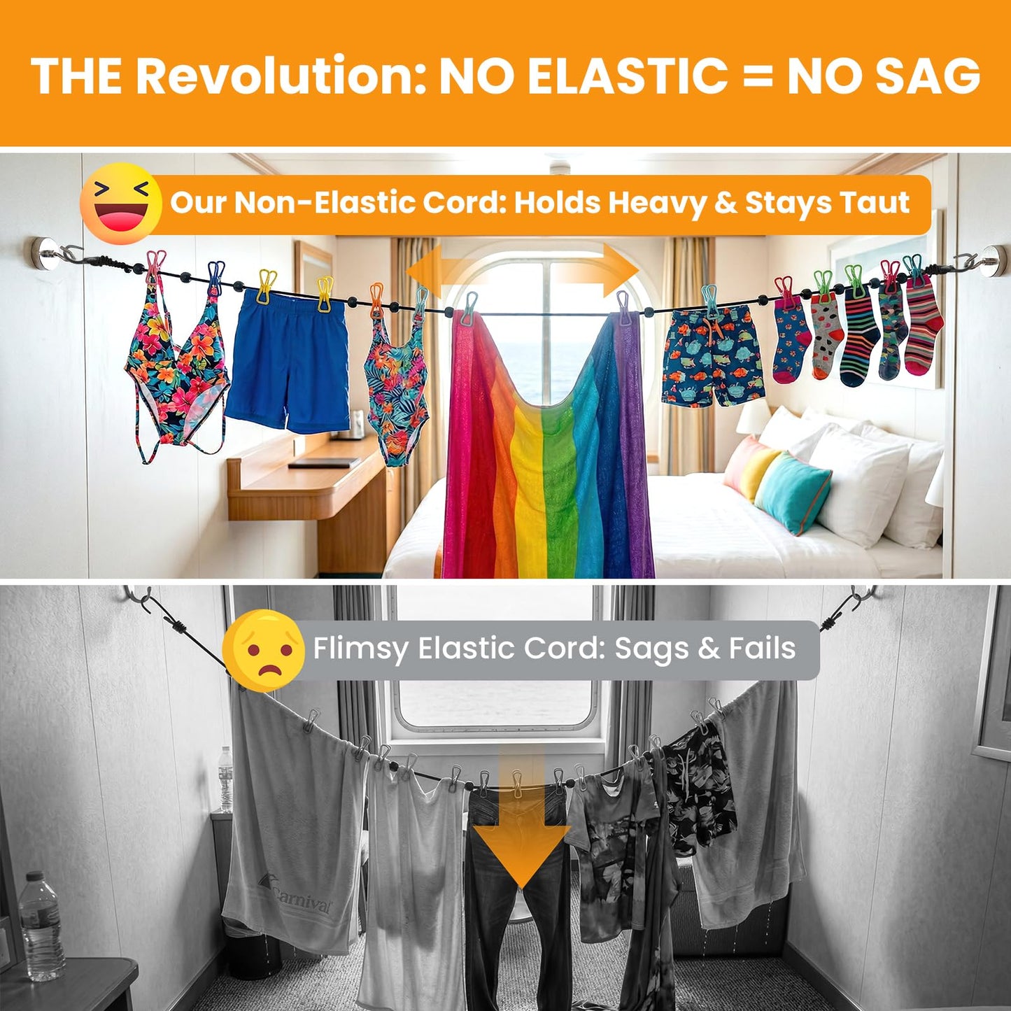 No-Sag Cruise Clothesline,Cruise Essential 2026, 6PCS Magnetic Hooks 32/20mm | for holding Wet Towels Swimsuits Clothes in Cruise Ship Cabin RV
