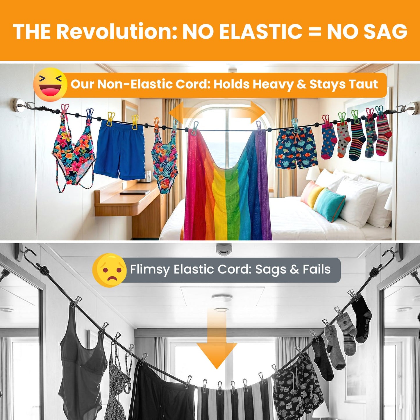 No-Sag Cruise Clothesline,Cruise Essential 2026, 6PCS Magnetic Hooks 32/20mm | for holding Wet Towels Swimsuits Clothes in Cruise Ship Cabin RV