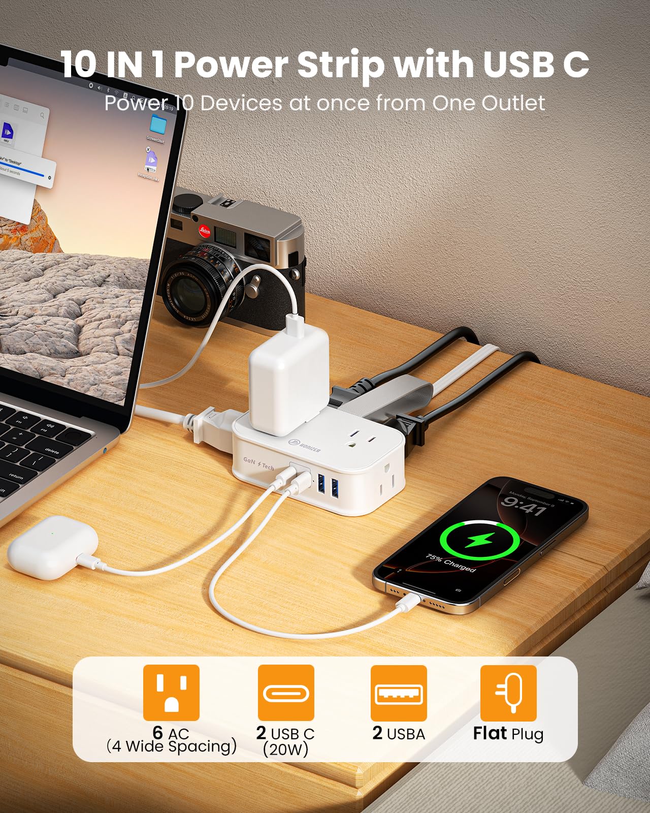 10 in1 Cruise Approved Travel Power Strip USB C 20W, Travel Essential