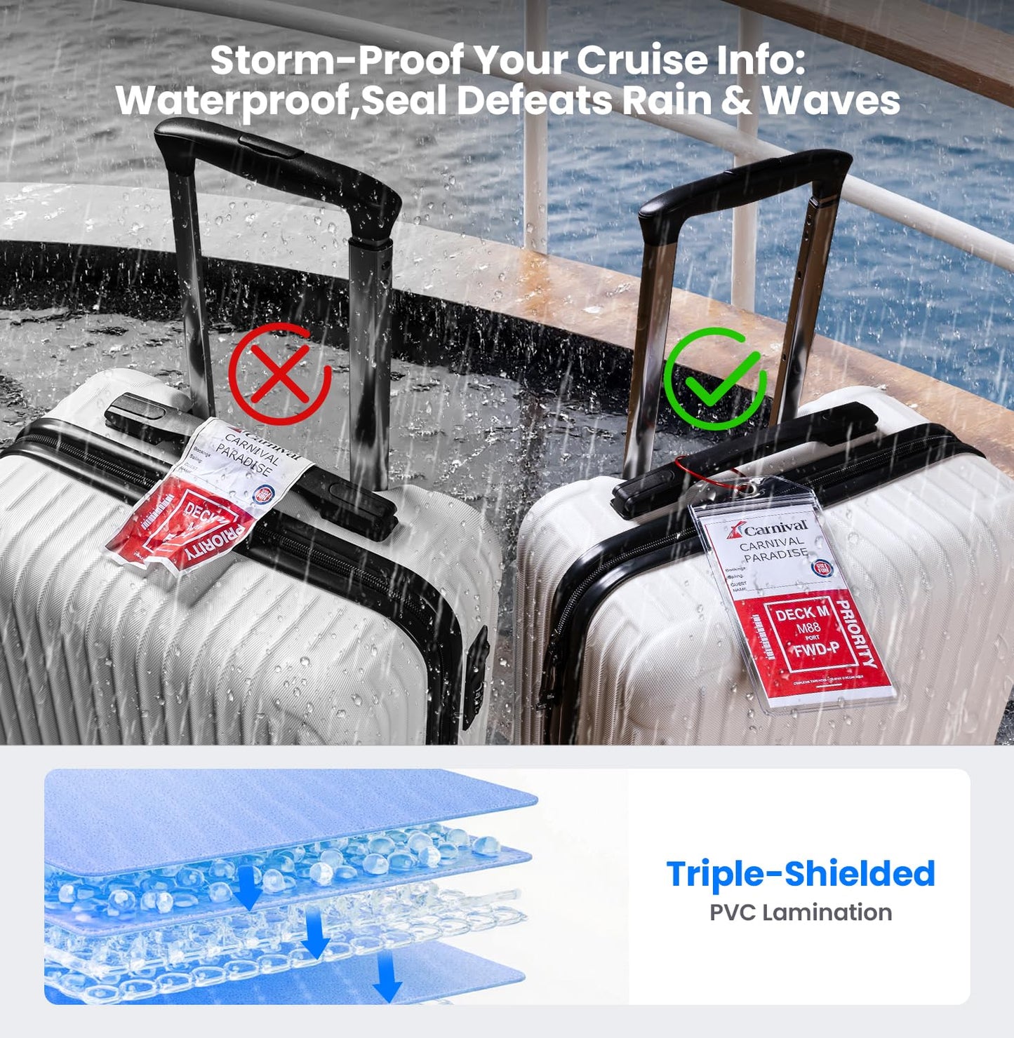 Cruise Essentials 2025 – 4 Cruise Luggage Tags Holder with 2 Lanyards, Cruise-Approved Power Strip with 2 USB C, 4 Magnetic Hooks, 2 Waterproof Phone Holders, 2 Towel Bands