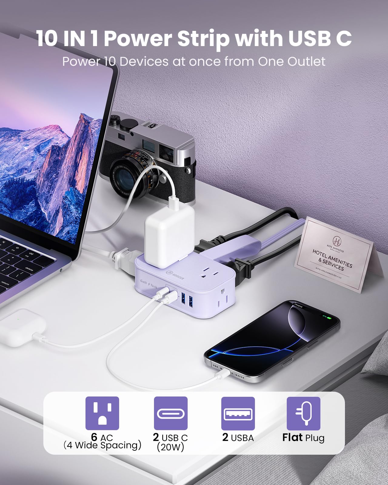 10 in1 Cruise Approved Travel Power Strip USB C 20W, Travel Essential